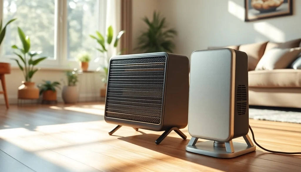 Showcasing the most energy efficient space heater in a stylish and cozy living room setting.