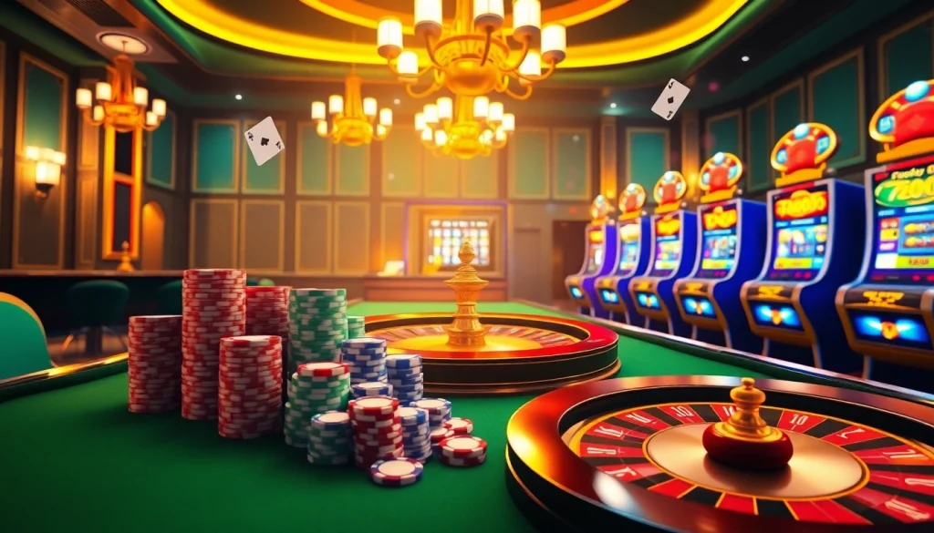 Experience the thrill of gambling at RR88 with vibrant casino tables and engaging slot machines.