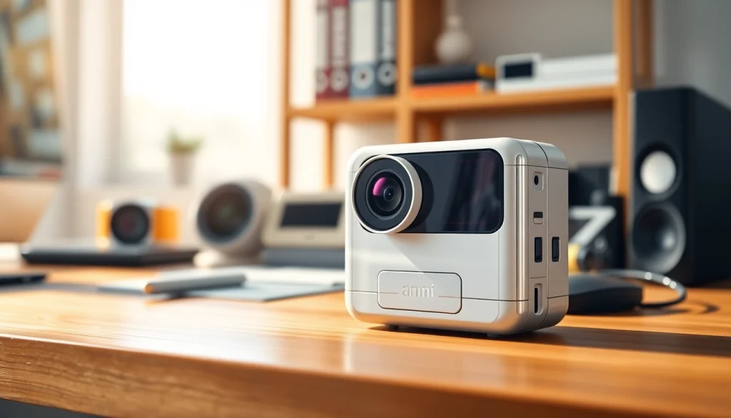 Showcase a detailed view of a modern mini caméra designed for sleek functionality.