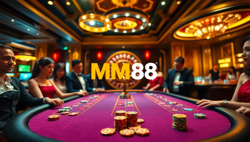 Experience high-stakes gaming at MM88's luxurious casino with vibrant poker action.
